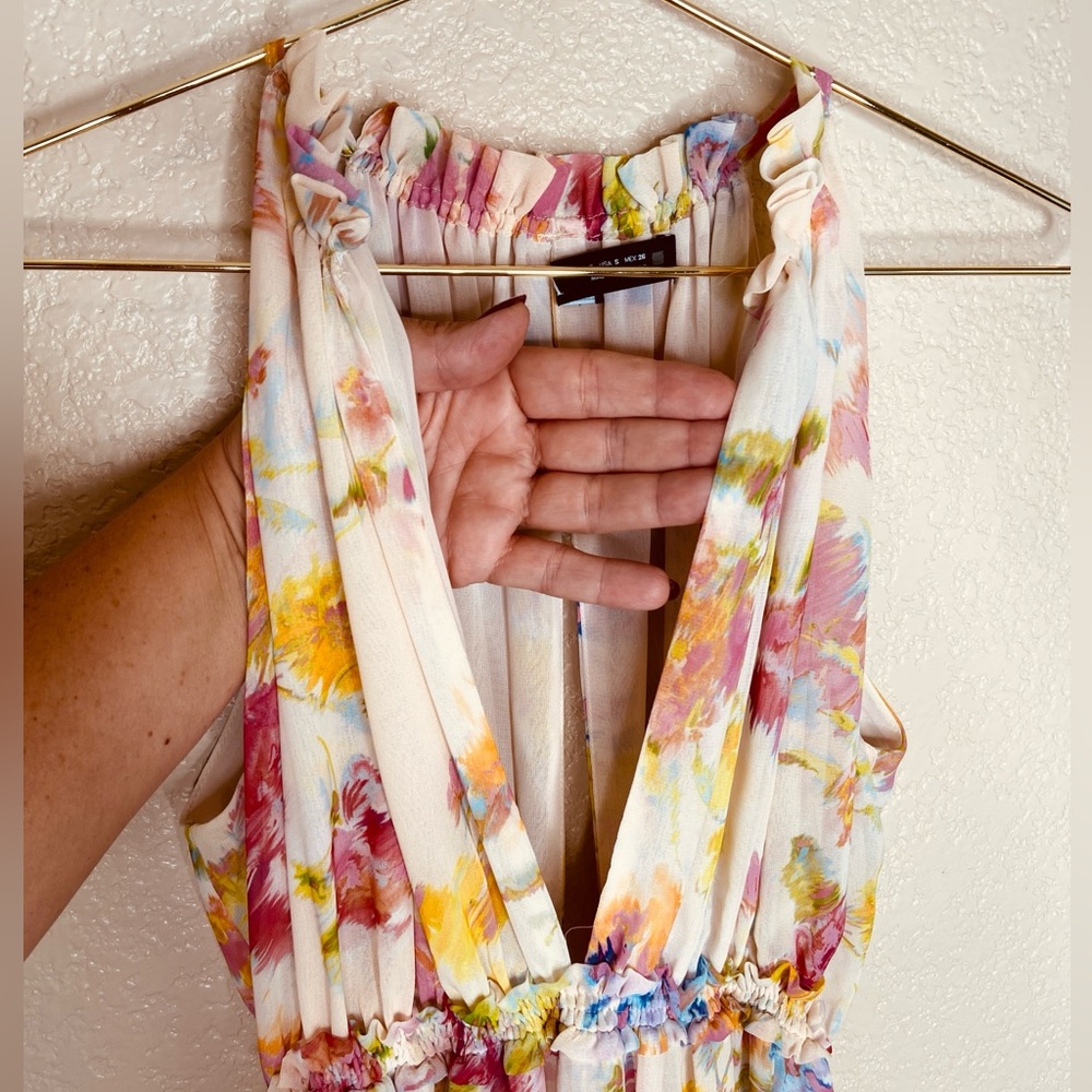 Zara Creampink long floral dress. Small 3204/168 EUC OUNK BEIGE - Picture 13 of 13